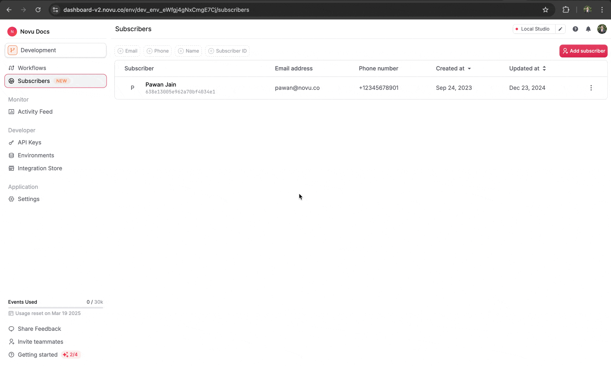 Manage subscribers from Novu dashboard